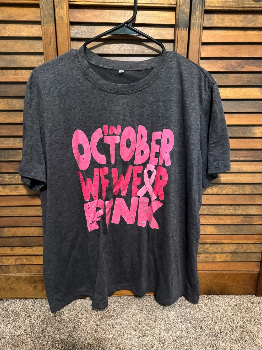 Charcoal Graphic Tee with Pink October Breast Cancer Design